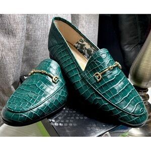 Sam Edelman Green Crocodile Embossed Loafers